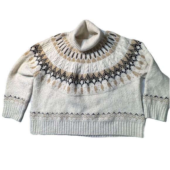 Old Navy Cozy Fair Isle Cable Knit Turtleneck Sweater Neutral Cozy Women XXL - Picture 1 of 8